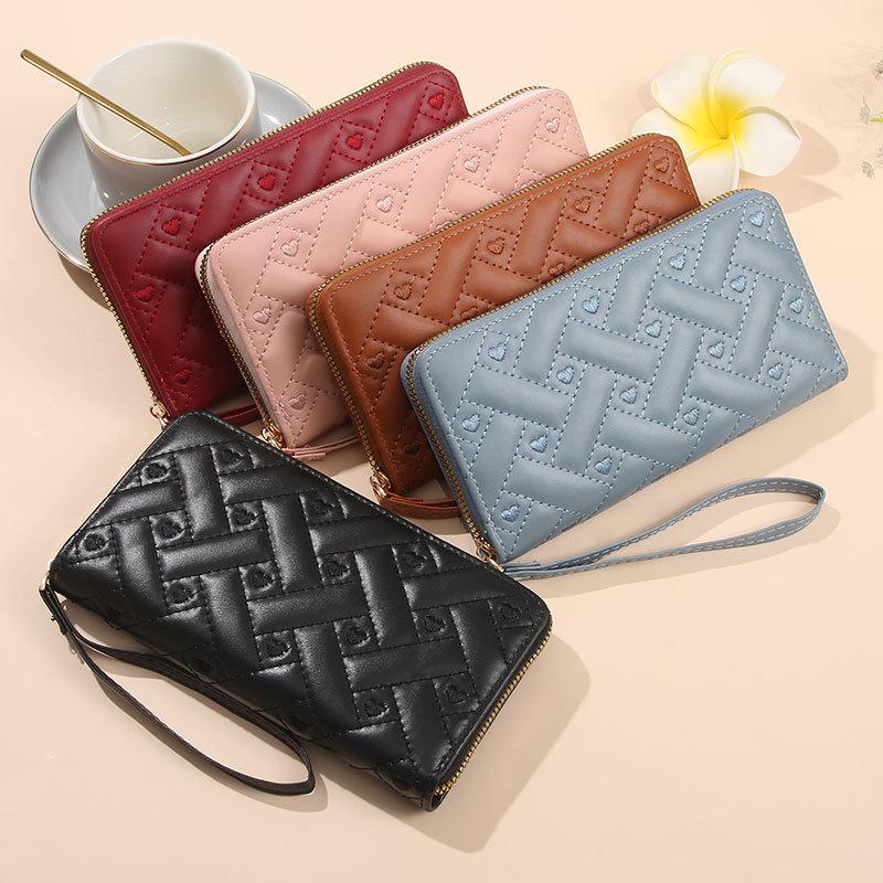 Endaycon Nova Carteira Longa Multifuncional com Zíper Único para Mulheres, Clutch e Porta-Cartões