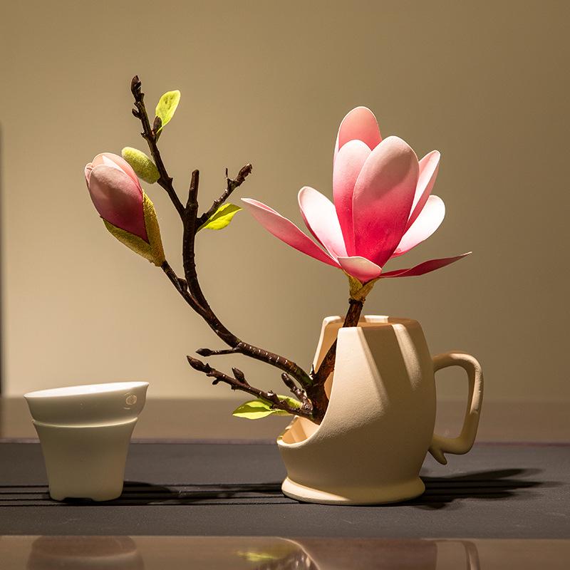 Magnolia Zen Vases Set: Bonsai-Style Table Ornaments & Home Decor Floral Art