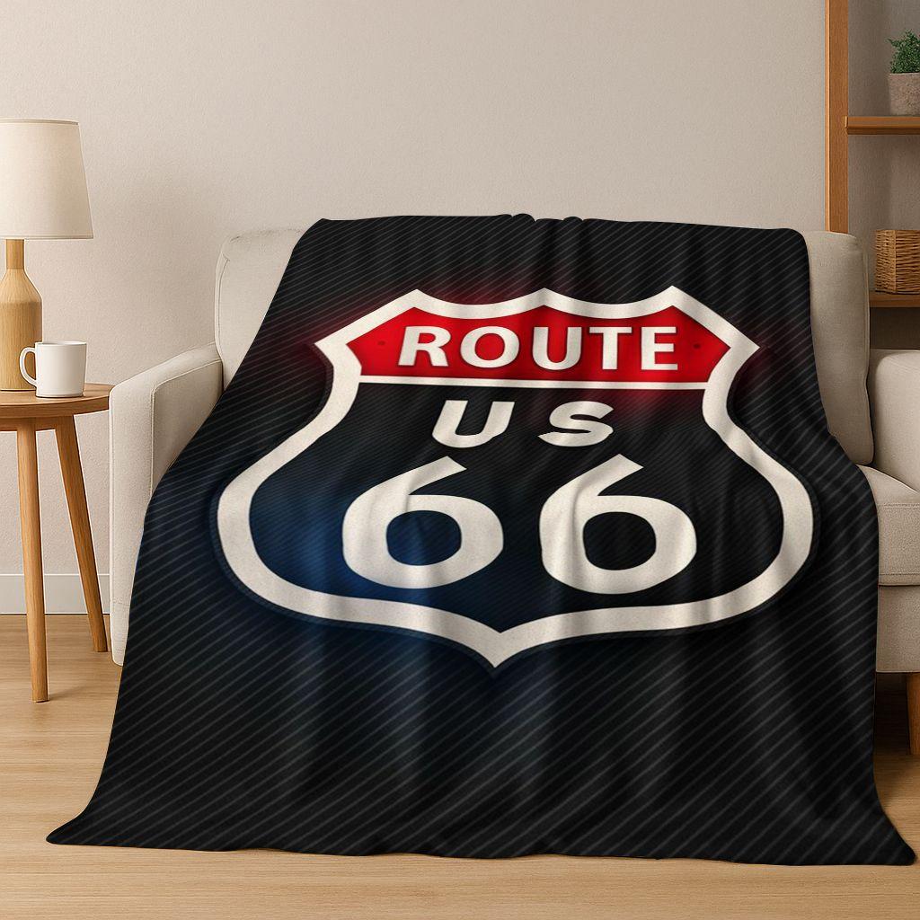Retro Route 66 Road Trip America Historic Mother Road Art Flannel Blanket,Cozy Soft Throw Blanket for Home Bedroom Bed Sofa Gift