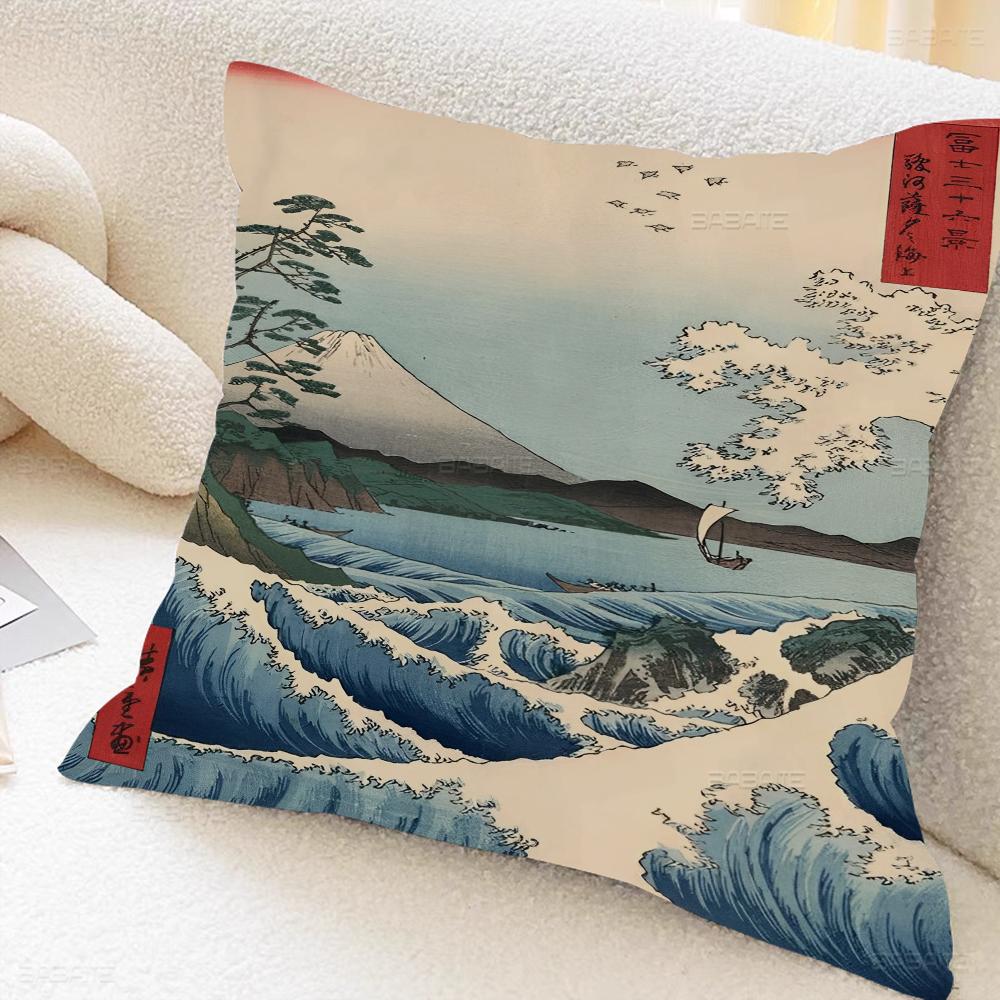 Japanese Landscape Series Office Cushion Pillowcase Car Cushion Cover45X45CM Lumbar Pillowcase Sofa Pillowcover