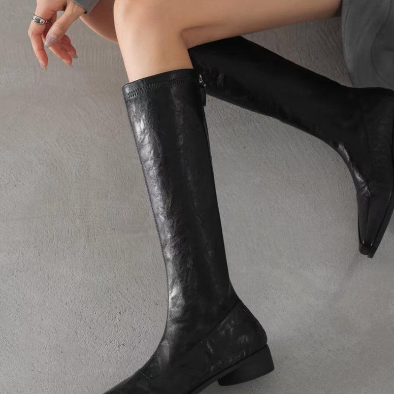 

Square Head Show Skinny High Boots Women s Autumn and Winter Plus Fleece Back Zipper Boots No Knee Thigh Boots 40 чорний