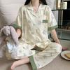 Pastoral Tulip Flower Imitation Cotton Pajamas Women's Summer Short-sleeved Trousers Medium Mother Large Size Loungewear