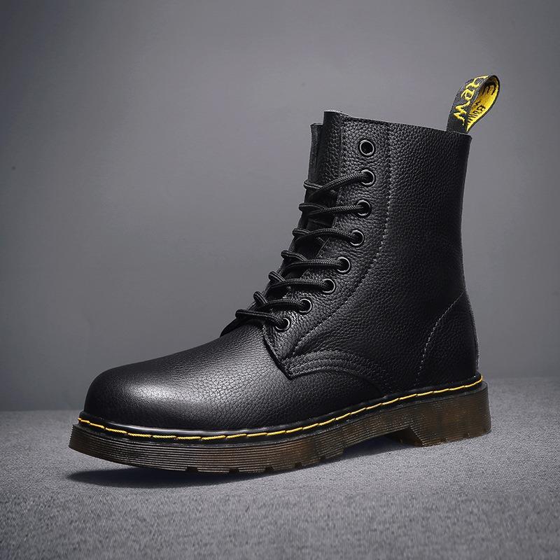 Lychee pattern Martin boots women's first layer soft cowhide couple short boots British leather locomotive boots round head trend