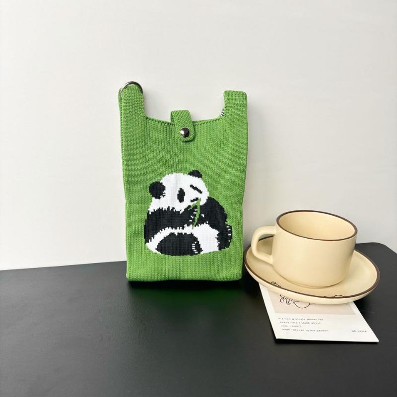 Panda Mobile Phone Bag Cute Knitted Bag High Sense Personality Versatile Dopamine Shoulder Messenger Bag Dopamine Wind