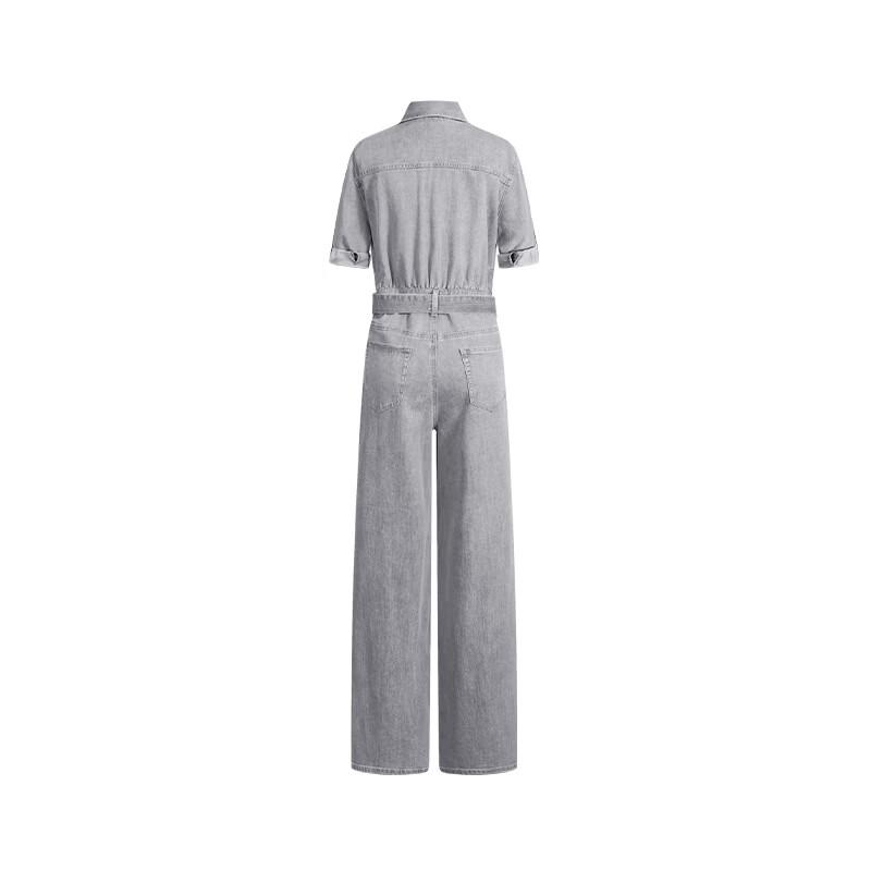 Navigare Women's Retro Workwear Wide-Leg Denim Jumpsuit