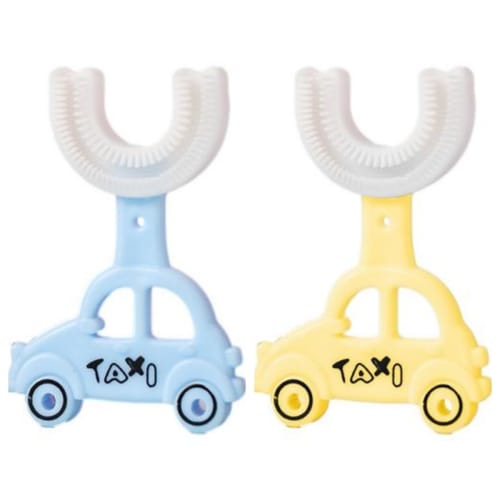 

Two U-Shaped Kids Toothbrushes with 360× Rotation, Soft, Manual, for Babies Ages 2-12, Cute Oral Cleaning Tool with Recon Brush Heads, Perfect for Kid