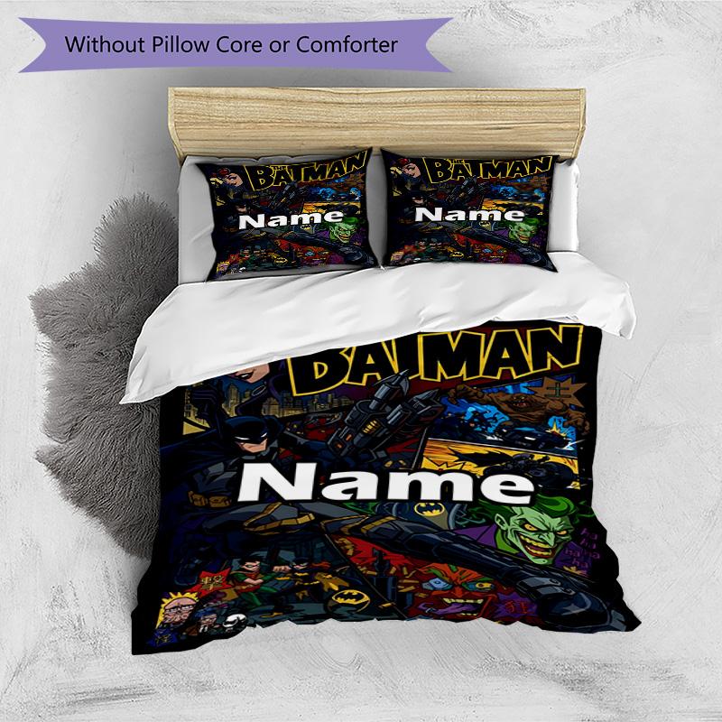 3pcs Duvet Cover Set (1*Duvet Cover + 2*Pillowcase, Without Core), Custom Name Batman Pattern Bedding Set, Home Bedroom Decor Gift