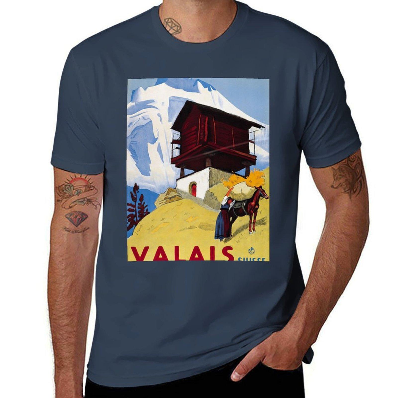Valais Switzerland Vintage Travel Poster Swiss Tourism Art Poster Switzerland Poster for Room TShirt S