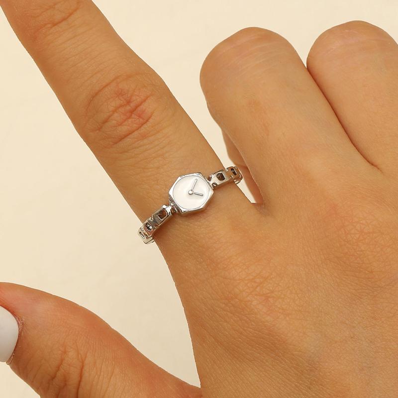

Punk Watch Pointer Open Ring Bracelet Sets for Women Luxury Drip Oil Clock Finger Rings Personality Gothic Charms Zircon Gift