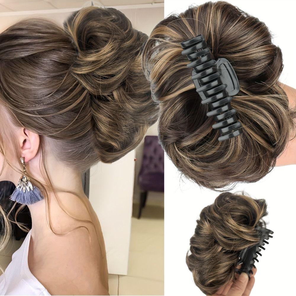Updo Synthetic Wavy Hair Bun Hair Extensions Claw Clip On Donut Chignon  for Women Girls