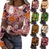 Women's Casual Long Sleeve Ribbed Halloween Print Top Crew Neck Stretchy Slim Fit Lightweight Shirt
