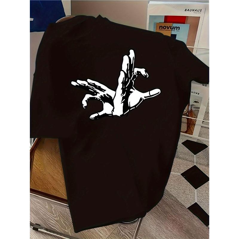 European sizes Skull Gesture Graphic Short Sleeve T-Shirt Trendy Street Style Printed Tee