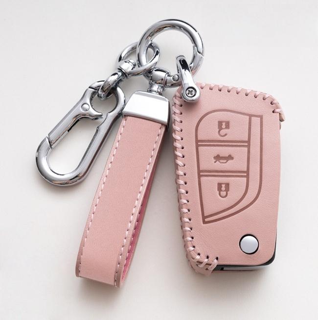 

2 3 Buttons Oli Leather Car Key Case Cover for Toyota Hilux Corolla Avensis Prado Fortuner RAV4 CHR Shell Accessories розовый