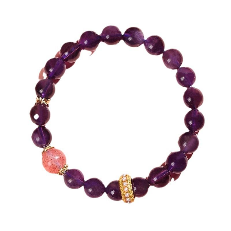 Amethyst Bracelet New Style Strawberry Crystal Single Bead Bracelet for Women, Light Luxury Niche Exquisite Peach Blossom Gift Jewelry