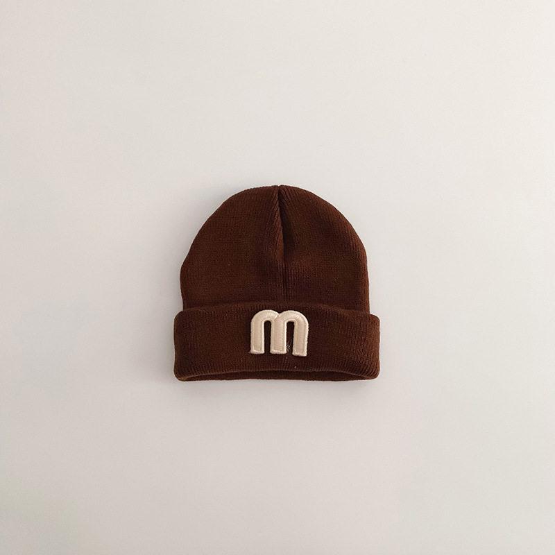 Korean Simple Letter P Logo Baby Knitted Wool Pullover Hat - Autumn & Winter Warm Melon Skin Baby Hat
