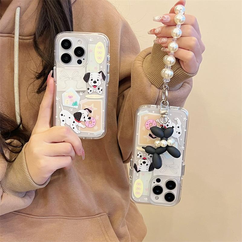 Frosted Spotted Dog for iPhone14promax Apple 16 Round Edge Phone Case 13 Creative 15 Chain Women