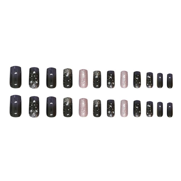 Medium Length Blue Square Press On Nail Set 24Pcs Gradient Starlit Designs Full Cover False Nail Manicure for Women