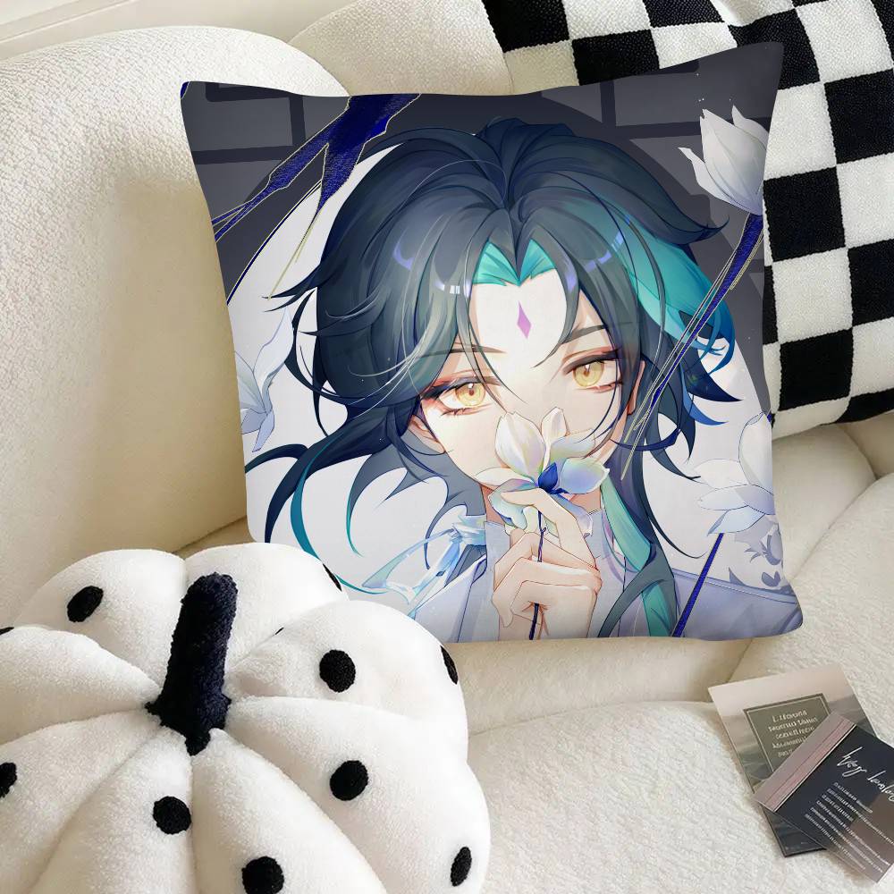 Spiel Anime Genshin Impact Xiao Kissenbezug Mode Quadratischer Kissenbezug Schlafzimmer Sofa Raum Ins Dekoration Freizeit