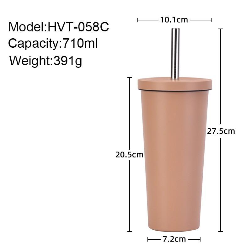 710ml Vacuum Insulated Stainless Steel Tumbler With Ceramic Coating Inner Straw Lid Hot Cold Drinks