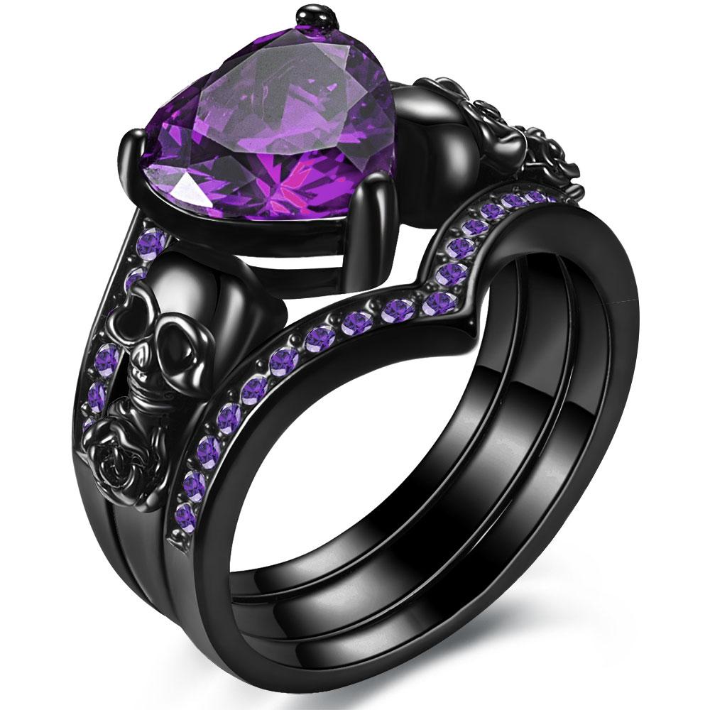 Gothic Skull Engagement Ring Sets Cubic Zirconia Wedding Anniversary Rings Bridal Cocktail Party Biker Zircon