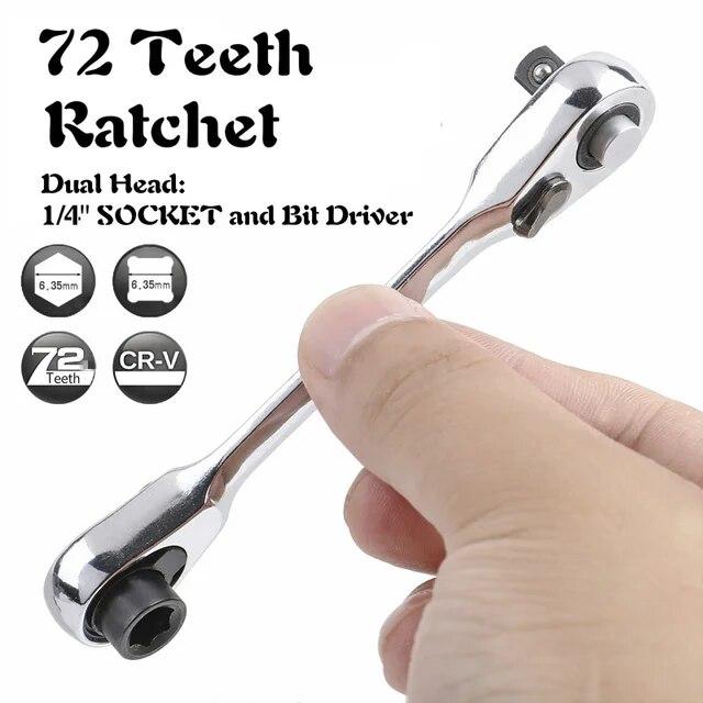 LiTuiLi Mini 1/4" Ratchet Wrench Double Ended Quick Hex Torque Spanner Set Rod Screwdriver Bit Tool Socket Ratchet Handle Wrench
