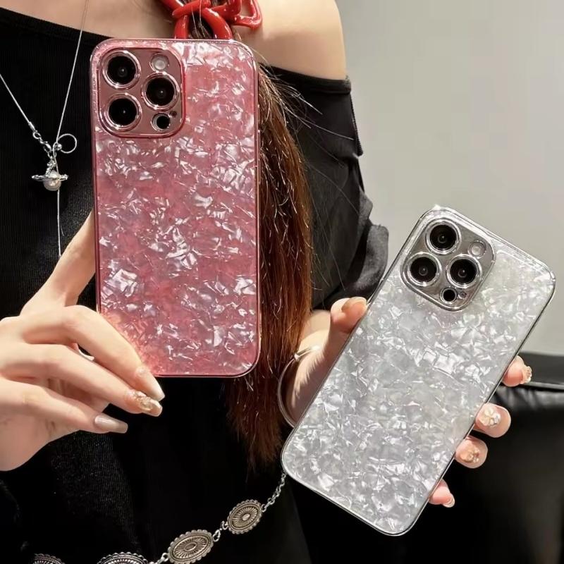 Luxury Plating Shell Texture Aurora Case For iPhone 16 15 14 13 12 11 Pro Max Plus Shiny Bright Reflect Camera Protective Cover
