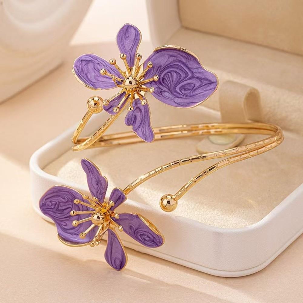 Adjustable Open Arm Bangle Enamel Glaze Armband Fairy Flower Bracelet  Hand Jewelry