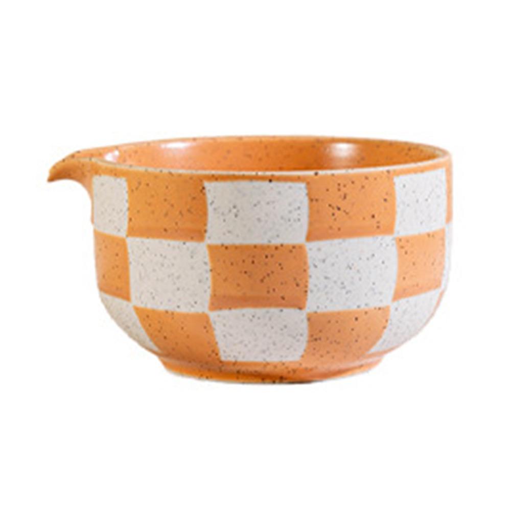 Ceramic Matcha Bowl Smooth Large Capacity Tea Salad Soup Bowl High Temperature Resistant Checkered Pattern Tea Ceremony Tool