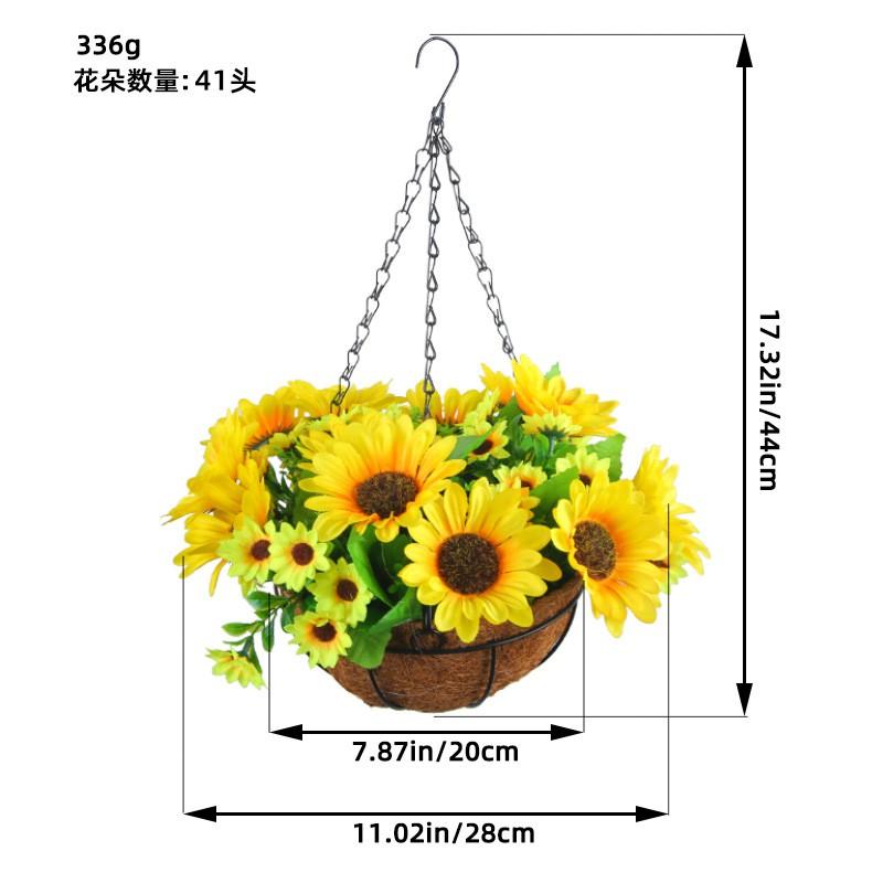 Artificial Flower Hanging Basket With Bow Decor Woven Fabric Floral Wall Home Interior Modern Dcor