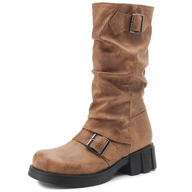 

Винтажные коричневые полусапоги женские плиссированные зимние осенние туфли женская модная обувь с пряжкой женские сапоги для верховой езды на низком каблуке удобные 39 коричневый