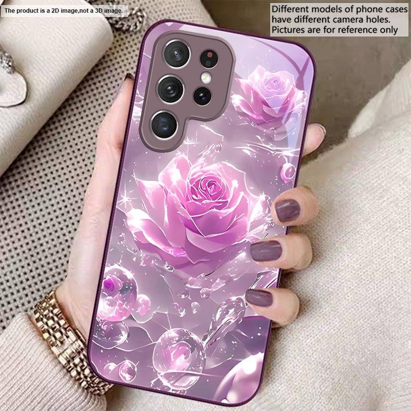 Ice Crystal-colored Roses For Samsung S26 S22 S8 9 10 S20 Ultra S21 Pro S22 Plus S23 FE S24Ultra S25 Edge S24+ Glass Phone Case