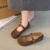 Outer wear round head splicing new soft-soled single shoes belt buckle flat-soled women's Mary Jane shoes versatile spring and summer 2025