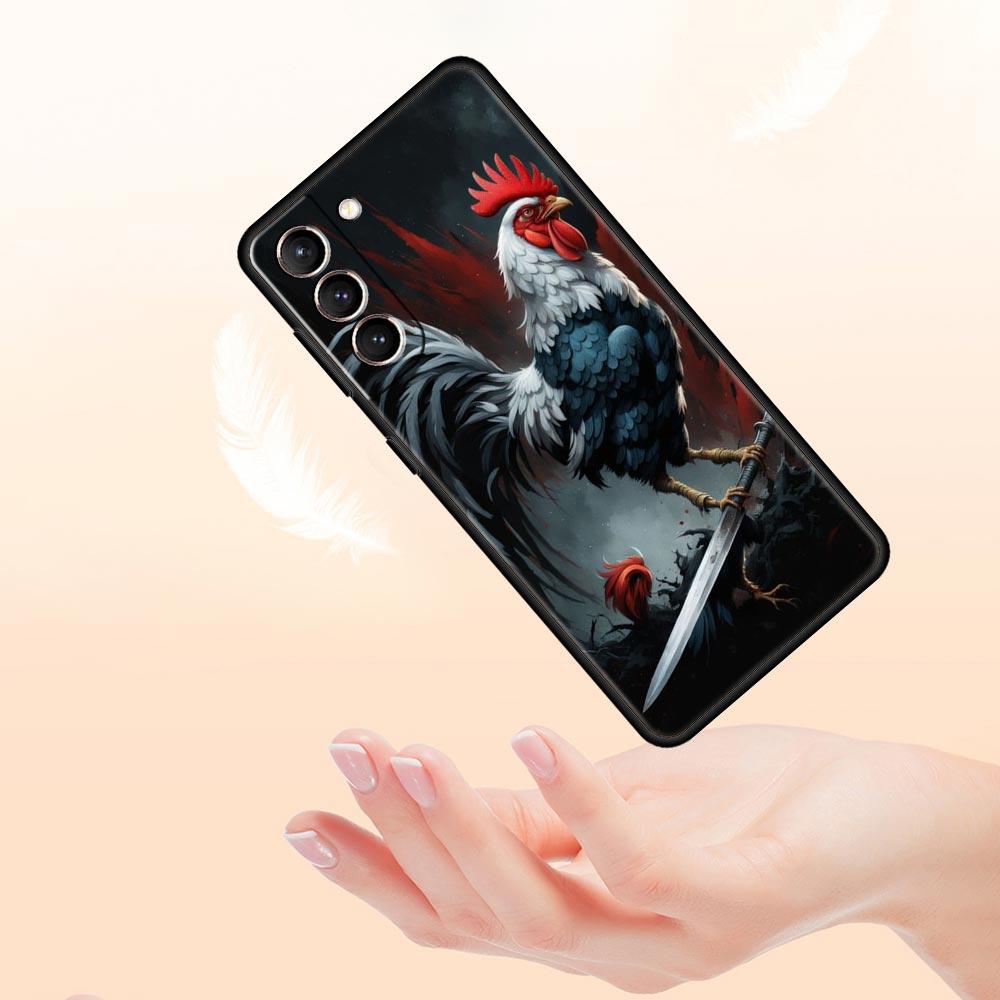 Cock Rooster Chicken Phone Case For Samsung Galaxy S26 Ultra S25 Plus S24 FE S23 S22 5G S21 S20 Cover Black Soft