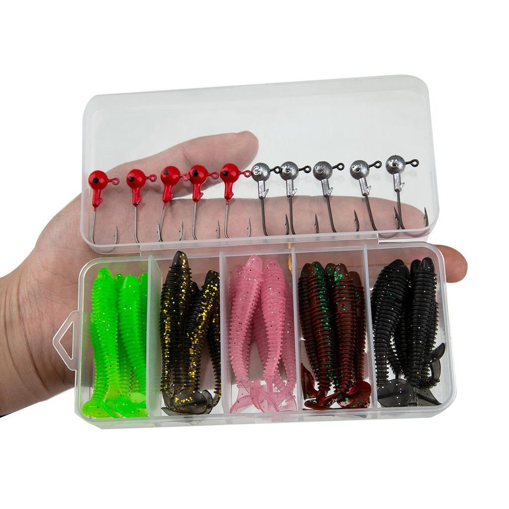 Bionic Topmouth Culter Soft Bait Set with Lead Head Hook and T-Tail Design
