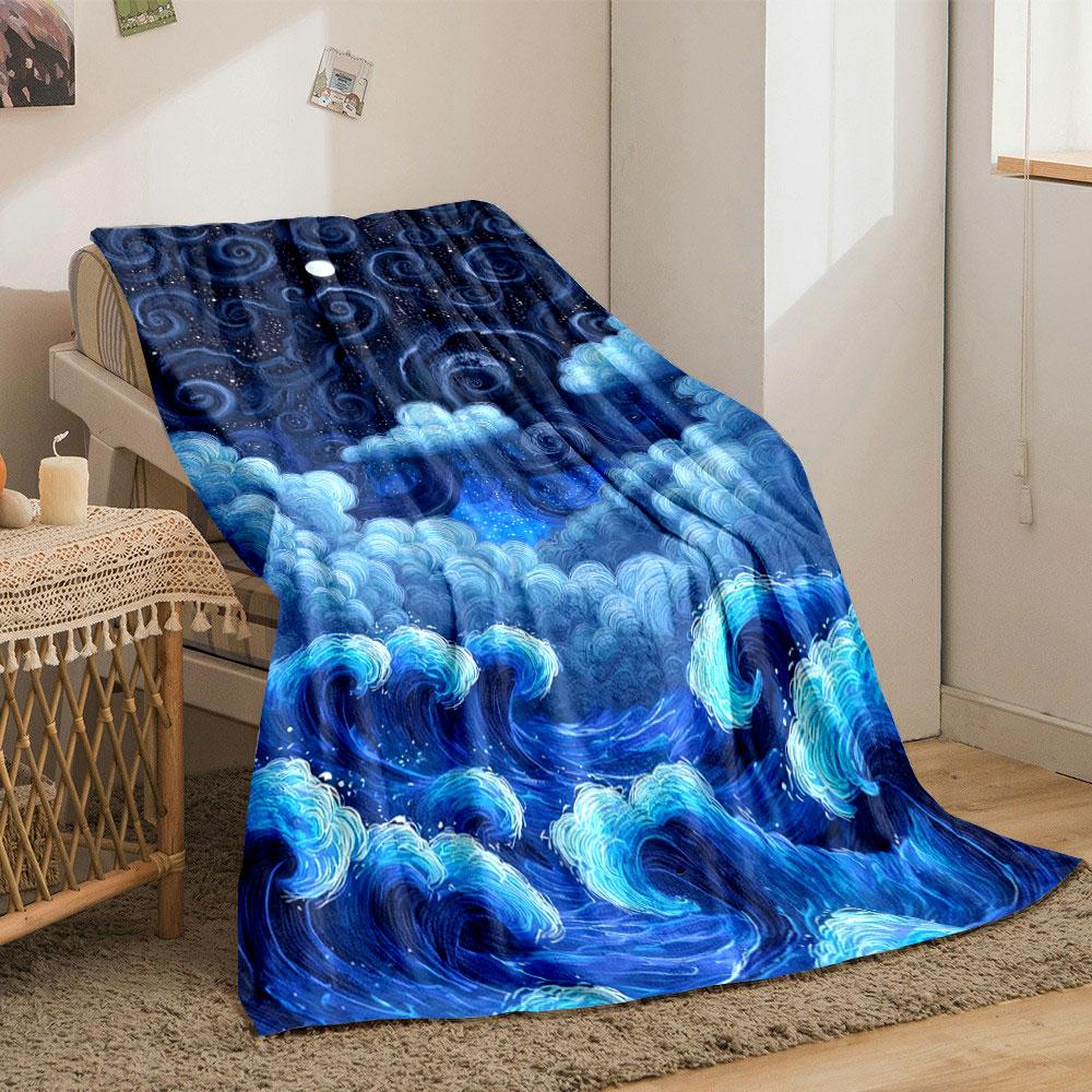 Swirling Patterns of Waves, Clouds, and a Starry Night Sky with a Moon. for All Seasons Blanket Lunch Break Throw Gift