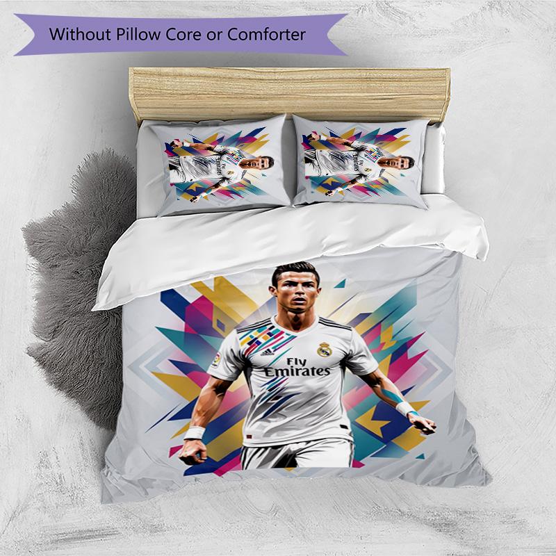 Cristiano Ronaldo Aufdruck Bettwäsche 3-teiliges Set Gemütliches Atmungsaktives Bettbezug-Set als Einweihungs-Feiertagsgeschenk