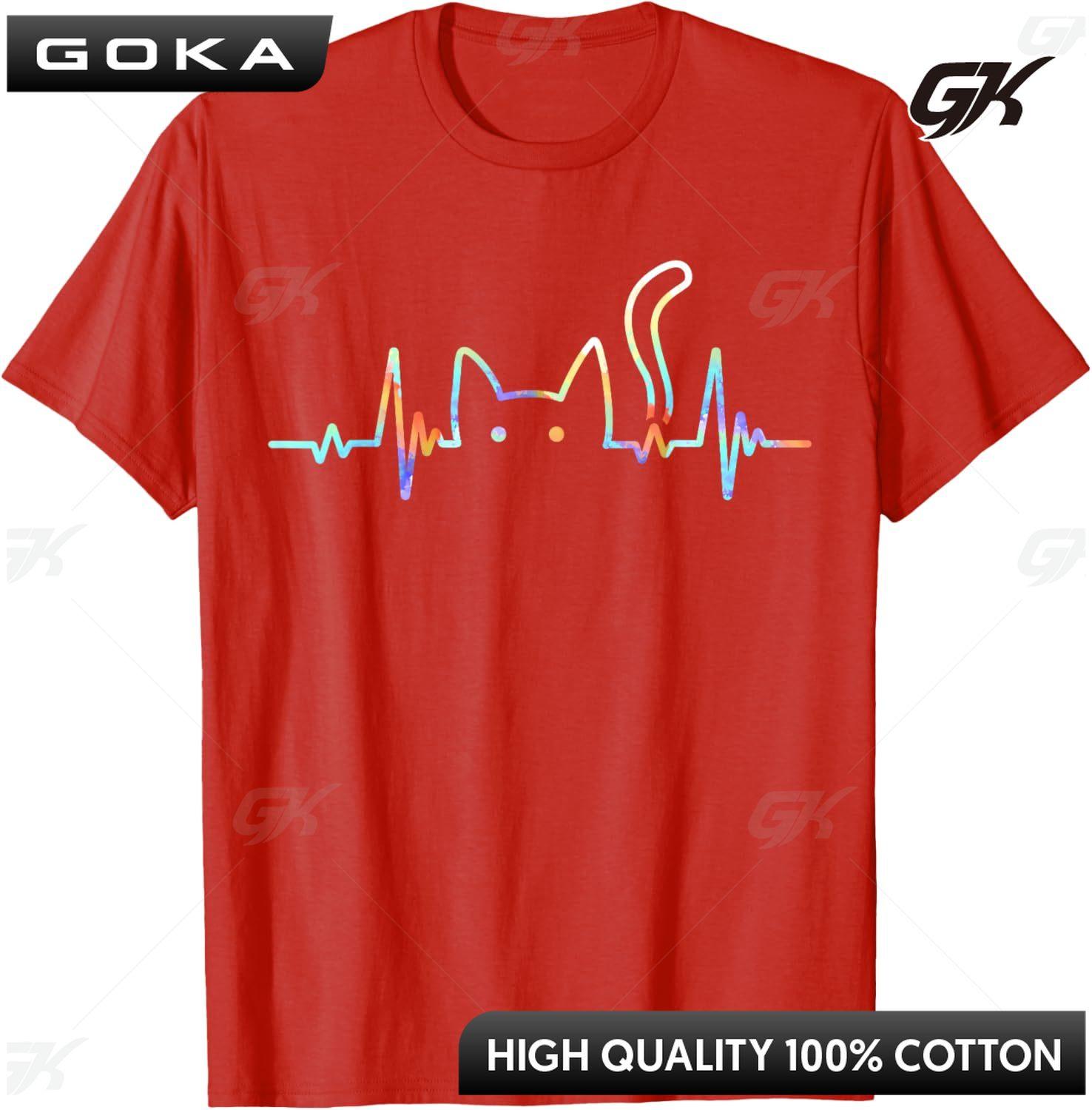 Heartbeat Cat Lover Animal Silhouette Cute Cat Printed Graphic TShirt Round Short Sleeved Tops Fashionable Casual Ropa De Hombre S