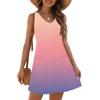Women's Fashion Casual Summer Cuffless Pocket V-neck Gradient Print Dress Beach Sundress