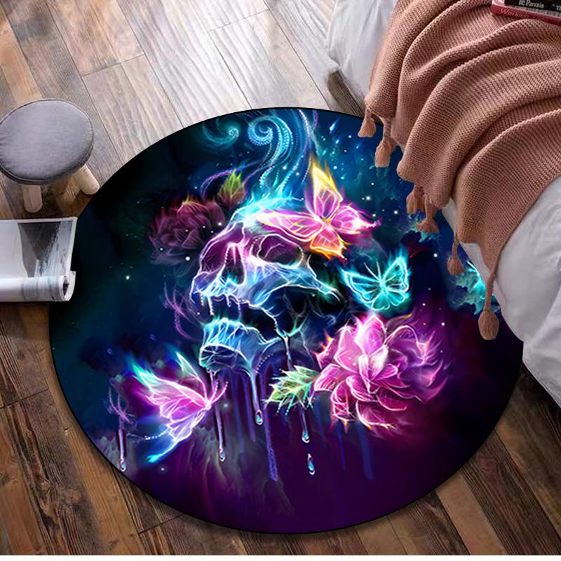 Skull Gothic  Circular Rug Office Decorative Carpet For Living Room Bedroom Door Mat Floor Rug Computer Chair Area Rug Viking Theme Decor