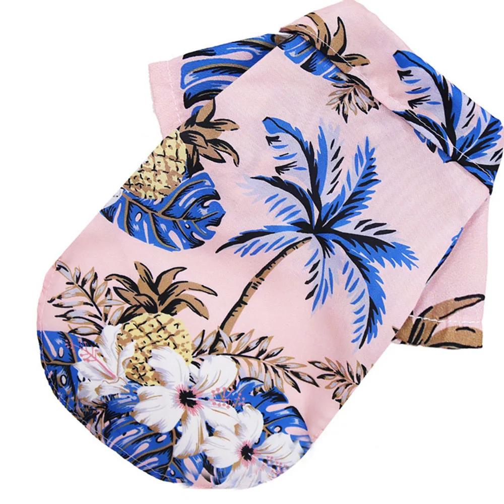 Summer Dog Shirt Hawaiian Beach Pet Clothing Coconut Tree Flower Print Puppy T-Shirt for Small Dogs Cats Vest Camp Shirt for Pug