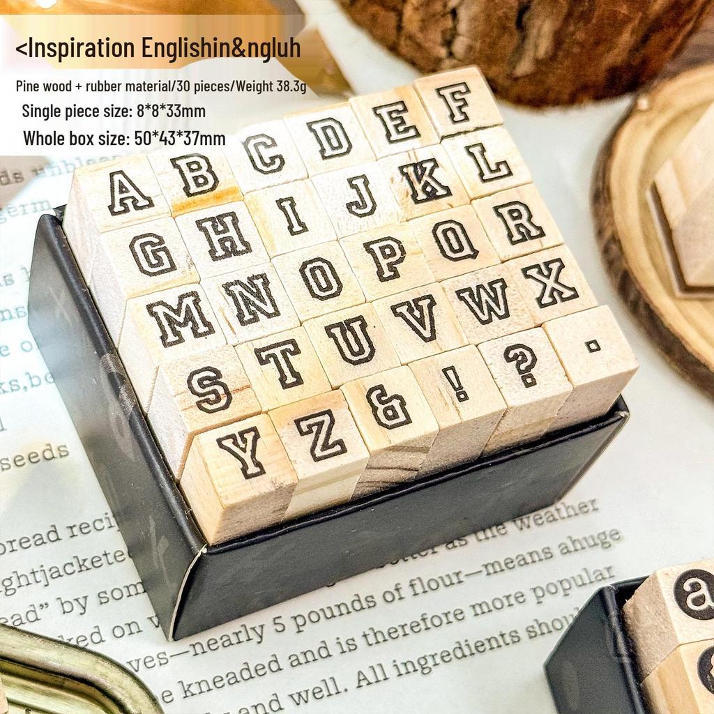 Yuezhen Wooden English Uppercase/Lowercase Stamps for DIY Journals