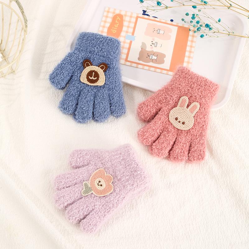Luvas de Inverno Infantis Fofas de Urso Estilo Coreano - Quentes, À Prova de Frio, Design de Cinco Dedos para Meninos e Meninas