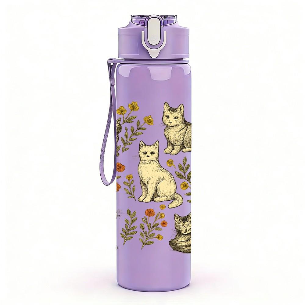 1PC Multiple Cat Collection Print 750ml Color Plastic Sports Water Bottle Leakproof Flip Straw Lid Suitable for Sports Office Home Use