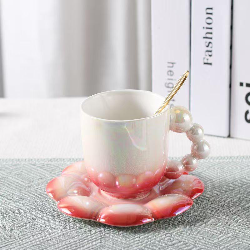 400ml Colorful Pearl Ceramic Mug with Cover and Spoon High Appearance Level for Home Breakfast Milk Tea Cup Coffe Cups