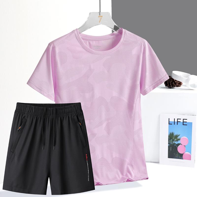 Women's Quick-Dry Camouflage Sports Set – Ice Silk Short Sleeve Top & Shorts