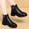 Mom Cotton Shoes Thick Heel Women's Cotton Leather Shoes Soft Sole Middle Heel Short Boots Non-slip    and Elderly Women's Shoes Cotton Boots