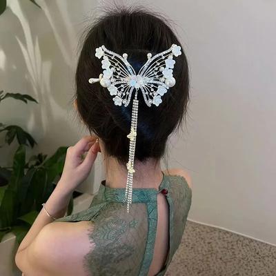 Kwiat orchidei frędzel w kształcie motyla szpilka do włosów moda damska Retro jedno słowo szpilka do włosów dziewczyny elegancka wykwintna klamra w kucyk akcesoria do spinek do włosów
