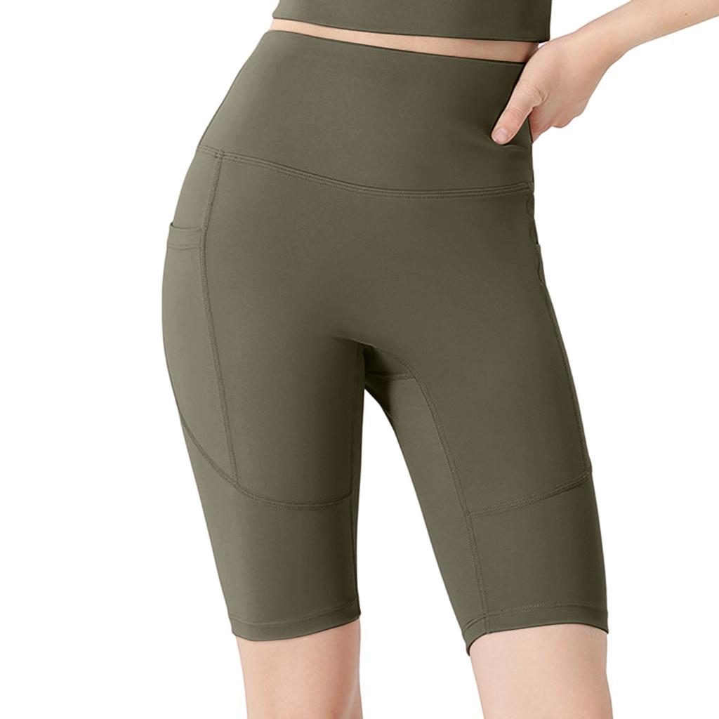 High Waist Running Shorts for Women Quick Dry Sports Biker Shorts with Hidden Pockets Compression Fit Five Inch Inseam Gym Yoga Tights