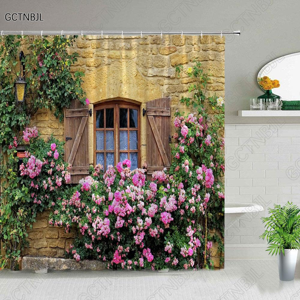 3D European Rural Town Street Landscape Printing Shower Curtain For Bathroom Curtains Waterproof Polyester Home Decor With Hooks