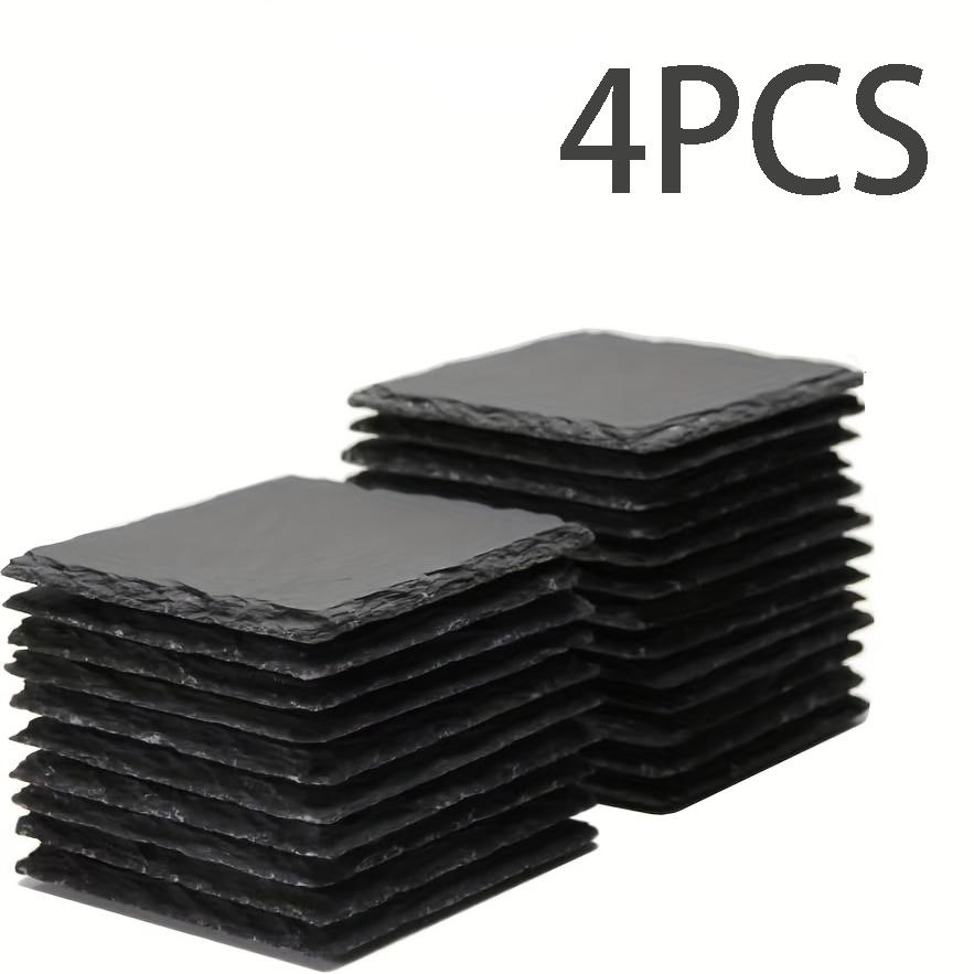 4/8 Pcs Slate Drink Coasters, Black Stone Coaster Set, Laser Engraving Blanks with Anti-Scratch Bottom for Home, Office